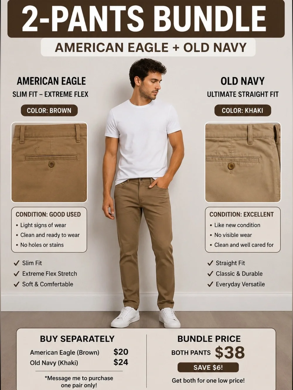 Men’s Pant Bundle 28x30 American Eagle Slim Extreme Flex + Old Navy Straight